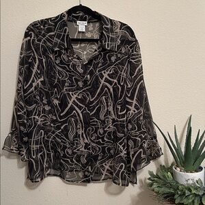 NICOLA Swirl Patterned Black and Tan Blouse and Shell